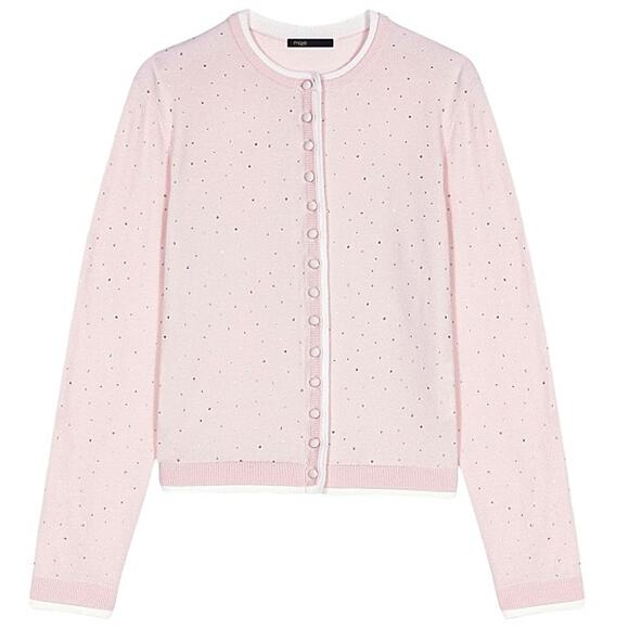 Maje Sweaters - Maje Embellished Pink Rhinestone Button Front Cardigan Size M